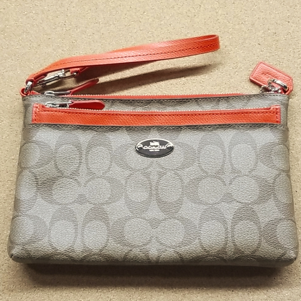 NWT Coach Signature PVC Pop Pouch Khaki/Coral
